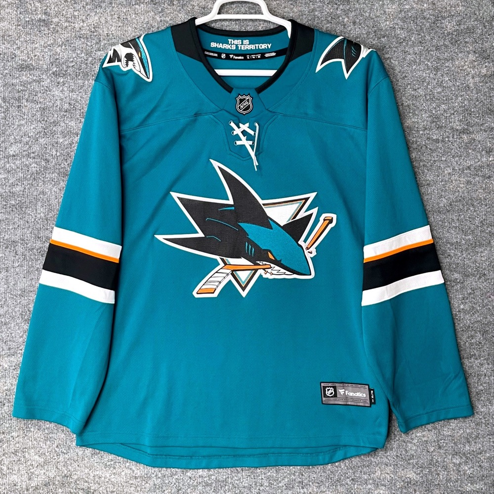 Fanatics San Jose Sharks NHL Breakaway Jersey Mens XL Teal Home Lace Up Logo